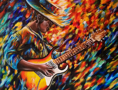 The guitarist (acrylic painting) art artist caos color drawing guitarist illustration impressionism music painting realism rock