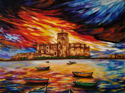 Colombaia (architecture) architecture art artist boats colombaia color drawing illustration impressionism italy landscape painting realism sea and sky sunset