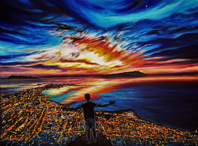 Mind Therapy (acrylic painting) acrylic art artist color drawing free hope illustration landscape men mind painting realism sunset therapy