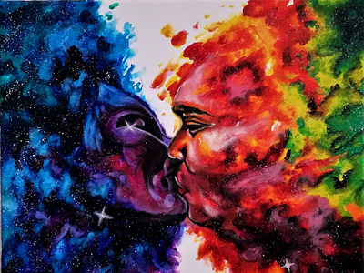 The kiss (acrylic panting) art artist caos color couple drawing explosion illustration impressionism kiss love painting