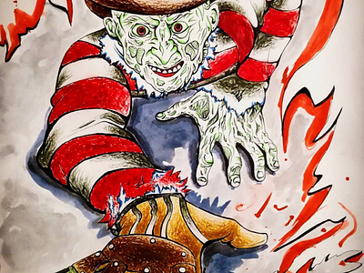 Freddy Krueger (watercolor drawing) art artist blood color comic drawing freddy krueger horror illustration movie painting realism watercolor