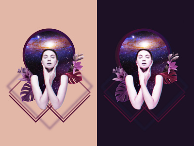 inner space collage female power flowers graphic design illustration meditation purple space woman