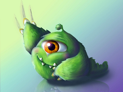 Cute green monster character cute eye furry game desing graphic design green monster
