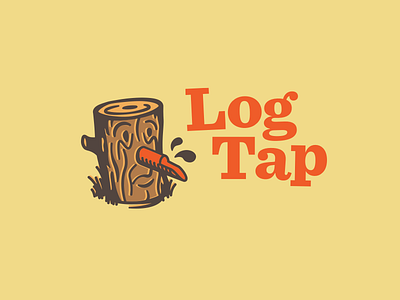 Log Tap 70s development grass icon illustration log logo retro syrup tap web wood