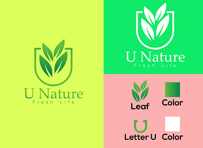 U Nature 3d animation branding creative logo design drop logo graphic design illustration leaf logo logo motion graphics natural logo ui vector