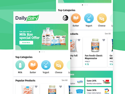 Daily Dairy App Concept app design dairy app grocery app ui ux