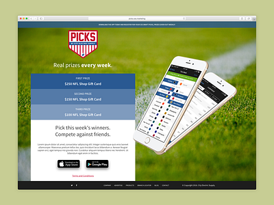 Picks Site app landing page marketing one page web web design