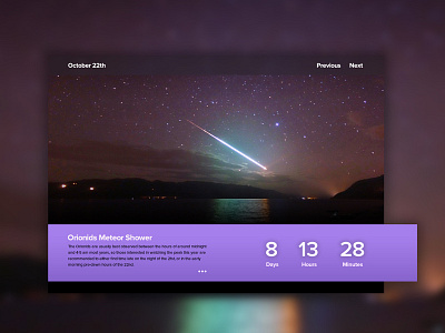 Day 036 - Meteor Shower UI calender countdown designs meteor orionids shower ui