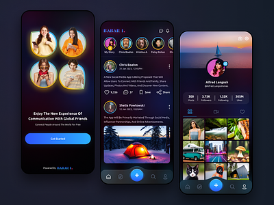 Community App 3d chat community home intro modern new newsfeed profile prototype socail media splash ui ux