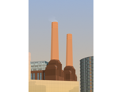 Battersea Power Station - Sunset battersea battersea power station design flat gradient illustration illustrations london shadow steam vector vector art vector illustration