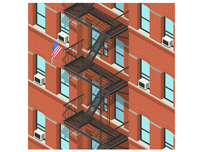 NYC Brownstone adobe america american flag brownstone design fire escape flat gradient illustration illustrator isomtetric manhattan new york new york city ny nyc vector willard