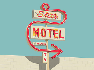 Motel sign illustration mid century modern motel neon post war retro vacancy vector vegas vintage