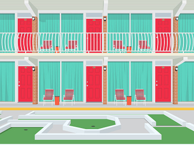 Motel Doors americana crazy golf flat illustration mid century modern mini golf motel motor inn post war vector