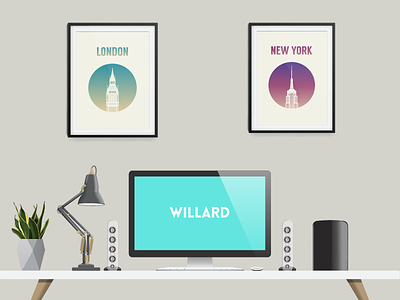 Office space desk illustration london mac new york office space wall art work space