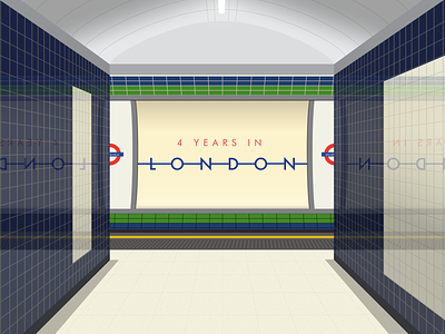 4 Year London anniversary 4 years animation anniversary flat illustration london london underground piccadilly line tfl tube typography underground vector