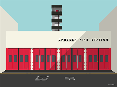 Chelsea Fire Station, London chelsea chelsea fire station england fire house fire station flat illustration london vector willard illustration