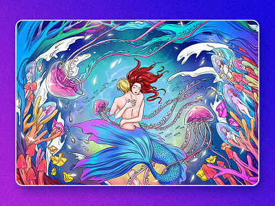 The Little Mermaid blue cartoon design dribbble girl illustration mermaid painting sea story ui undersea underwater