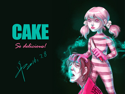 cake baby cake crime delicious girl green illustration killer painting pink