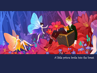 A little prince broke into the forest cartoon design dribbble illustration painting