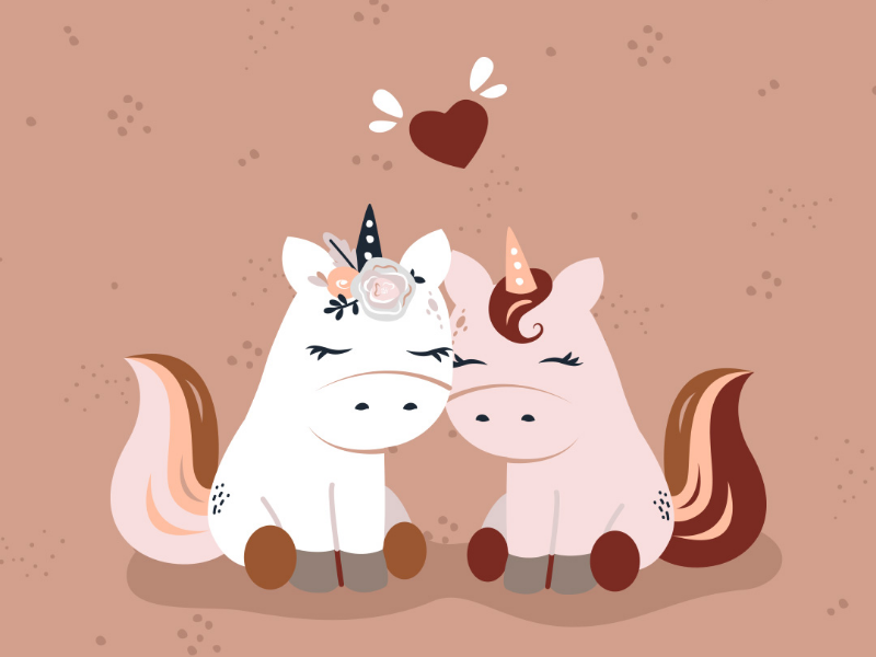 Unicorns in love bohemian boho characters happy nursery kids vector valentines day love unicorns minimalist illustration cute