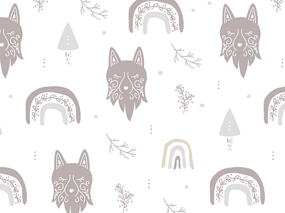 Wolf pattern boho festive natural neutral nordic pattern rainbow simple surface winter wolf