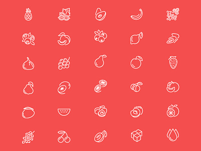 Fruit icons banana berry cherry coral fresh fruit ico icon juicy minimalist simple thin line