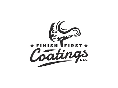 Finish First Coatings animal coatings face gorilla gun illustration logo realistic retro simple typography vintage