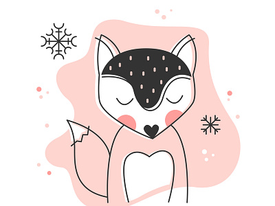 Christmas Fox animal calm christmas coral cute design fox illustration minimalist nordic pantone 2019 pink scandinavian simple sleep snowflakes thin line vector