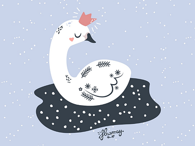 Little swan princess crown cute illustration minimalist modern nursery scandinavian simple swan swan princess vector winter
