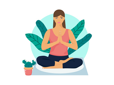 Illustration girl does yoga design illustration typography vector