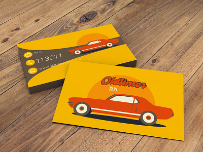 business card for a cab with a retro car design illustration typography vector