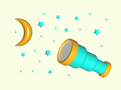 3d telescope, moon and stars