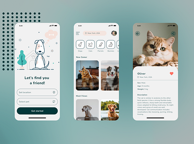 Pet adoption mobile app branding clean design design homepage logo minimalistic mobile app ui