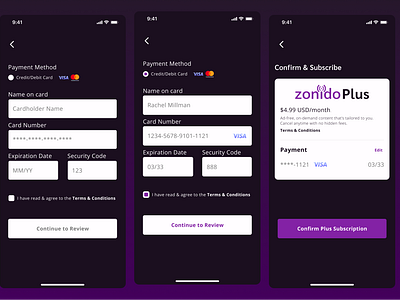 Credit Card Payment Flow - Subscription Service - UI Design