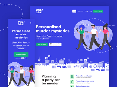 You Dunnit Website blue branding illustration mark murder mystery ui uiux website