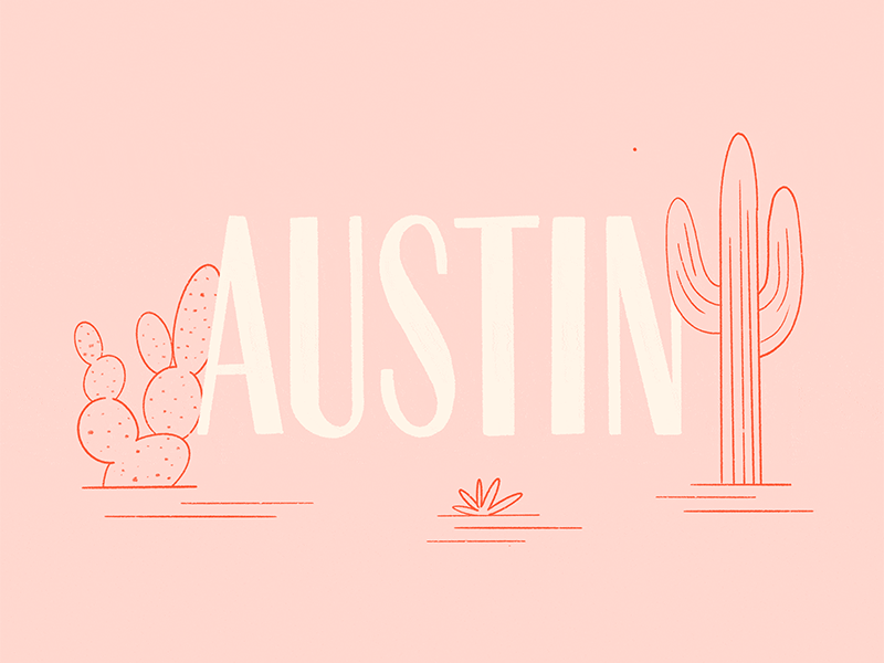 Austin animation atx austin austin texas cactus desert gif illustration procreate stars texture type vintage