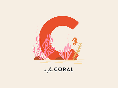 Vectober 20 // Coral abc coral coral reef corals feminine floral illustration inktober letter seahorse texture vectober vintage