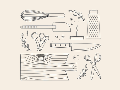 Vectober 22 // Chef chef feminine illustration inktober kitchen mid century sketch texture tools utensil vectober vintage