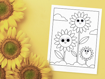 Sunflower Coloring Pages activity coloring feminine floral flowers illustration kid outline pages vintage
