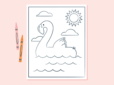 Pool Float Coloring Page activity children crayons flamingo float floaty illustration kids line linework mid century ocean outline page pool sketch summer vintage