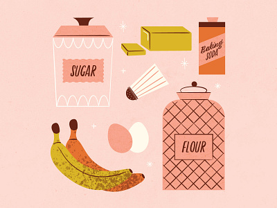 Vectober 05 - Rise baking banana bread feminine illustration ingredients inktober mid century recipe texture vectober vintage