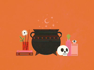 Vectober 03 - Cauldron cauldron feminine halloween illustration inktober magic mid century potion skull spooky texture vectober vintage