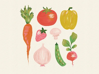 Vectober 13 - Garden carrot feminine garden illustration inktober mid century onion paint painterly procreate sketch texture tomato vectober vegetable vintage