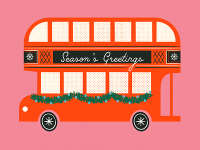 Drawcebmer day 15 - season's greetings bus christmas england feminine holiday illustration london mid century texture vintage