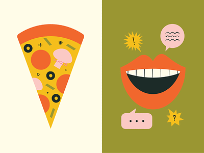 Mid century road trip series: 2 & 3 illustration lips mid century mouth pizza road trip talk texture vintage