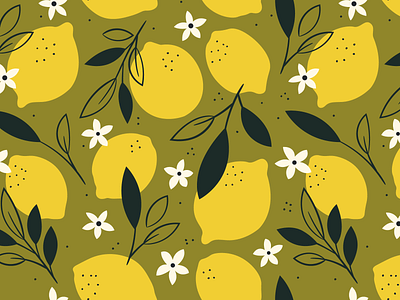 Lemon tree pattern citrus fabric feminine illustration lemon mid century pattern tree vintage wallpaper