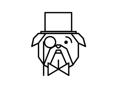 Gentleman Bulldog Identity Design bowtie brand bulldog dog elegant gentleman icon identity logo monocle outline tophat