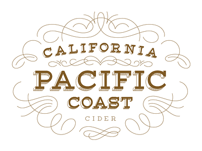 Pacific Coast Cider decorative design features filigree flourishes font lettering product typeface typography