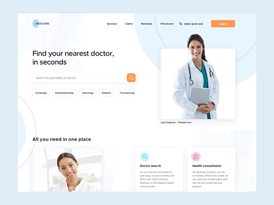 Healthcare - Search Doctor after effects animation blue concept dashboard design doctor healthcare interaction map medic minimal search sketch slide transitions ui user interface ux website