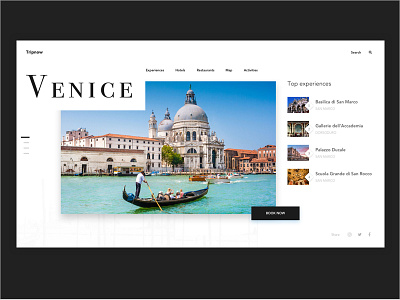 Travel Landing page booking experiences italy minimal travel ui venice web